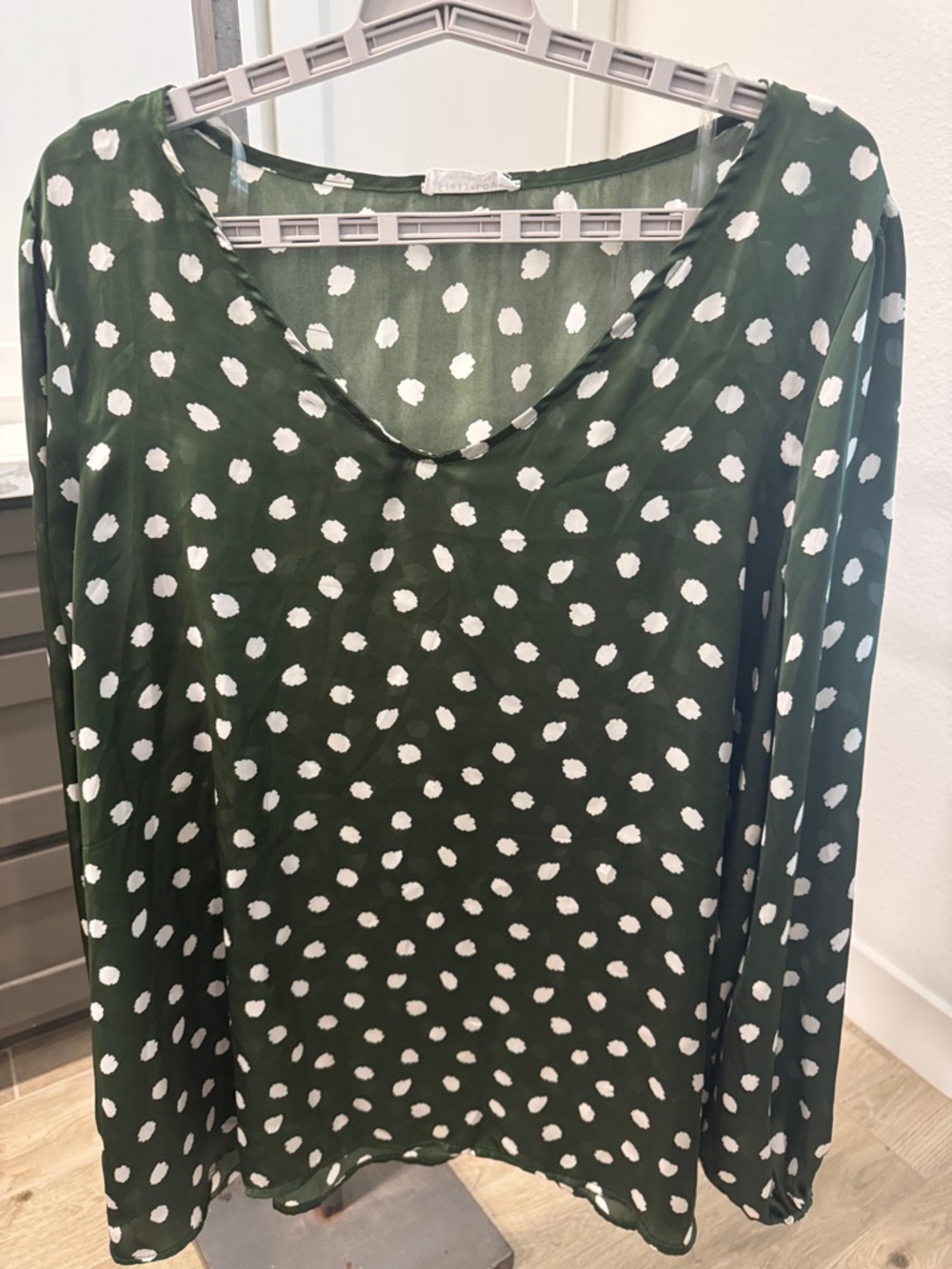 First Love Green Polka Dot Long Sleeve Blouse